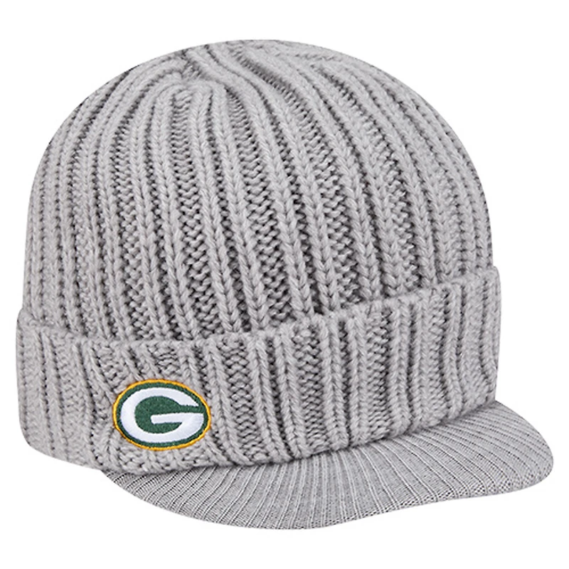 Men's New Era Gray Green Bay Packers Knit Hat with Visor