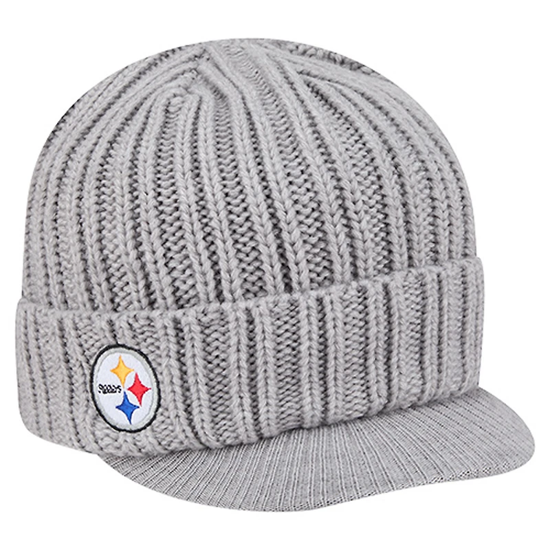 Men's New Era Gray Pittsburgh Steelers Knit Hat with Visor