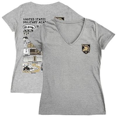 Women's Vive La Fete  Gray Army Black Knights Impressions Artwork V-Neck T-Shirt