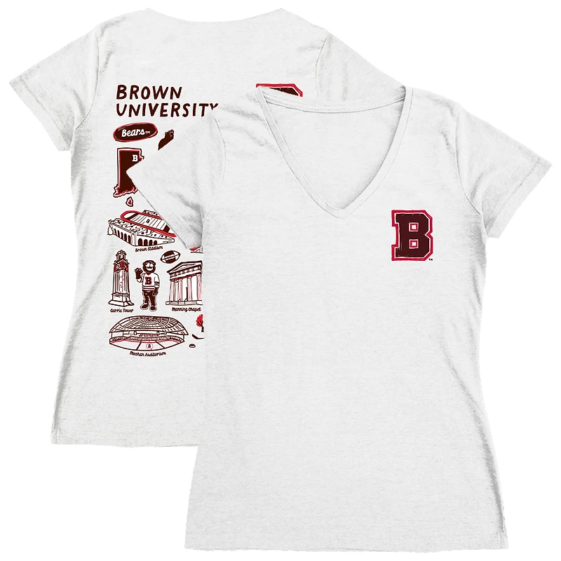 Women's Vive La Fete  White Brown Bears Impressions Artwork V-Neck T-Shirt