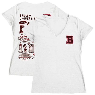 Women's Vive La Fete  White Brown Bears Impressions Artwork V-Neck T-Shirt