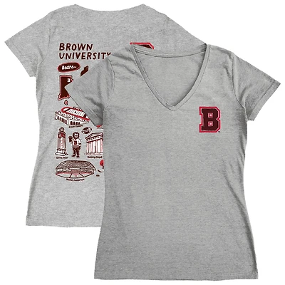 Women's Vive La Fete  Gray Brown Bears Impressions Artwork V-Neck T-Shirt