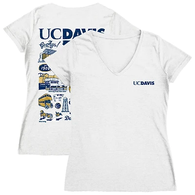 Women's Vive La Fete  White UC Davis Aggies Impressions Artwork V-Neck T-Shirt