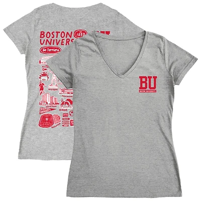 Women's Vive La Fete  Gray Boston University Impressions Artwork V-Neck T-Shirt