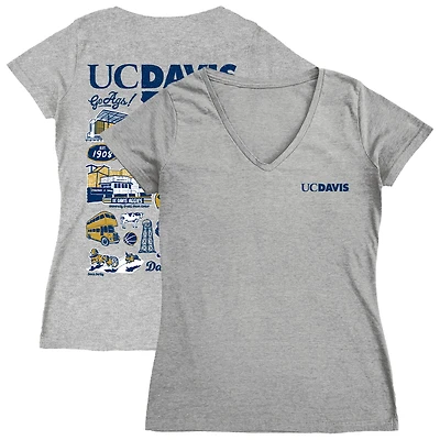 Women's Vive La Fete  Gray UC Davis Aggies Impressions Artwork V-Neck T-Shirt