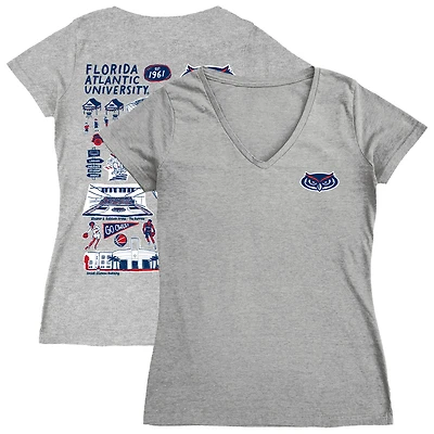 Women's Vive La Fete  Gray Florida Atlantic Owls Impressions Artwork V-Neck T-Shirt