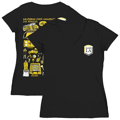 Women's Vive La Fete Black Cal State L.A. Golden Eagles Impressions Artwork V-Neck T-Shirt