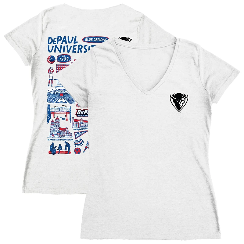 Women's Vive La Fete  White DePaul Blue Demons Impressions Artwork V-Neck T-Shirt