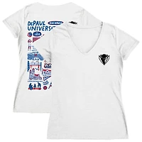 Women's Vive La Fete  White DePaul Blue Demons Impressions Artwork V-Neck T-Shirt