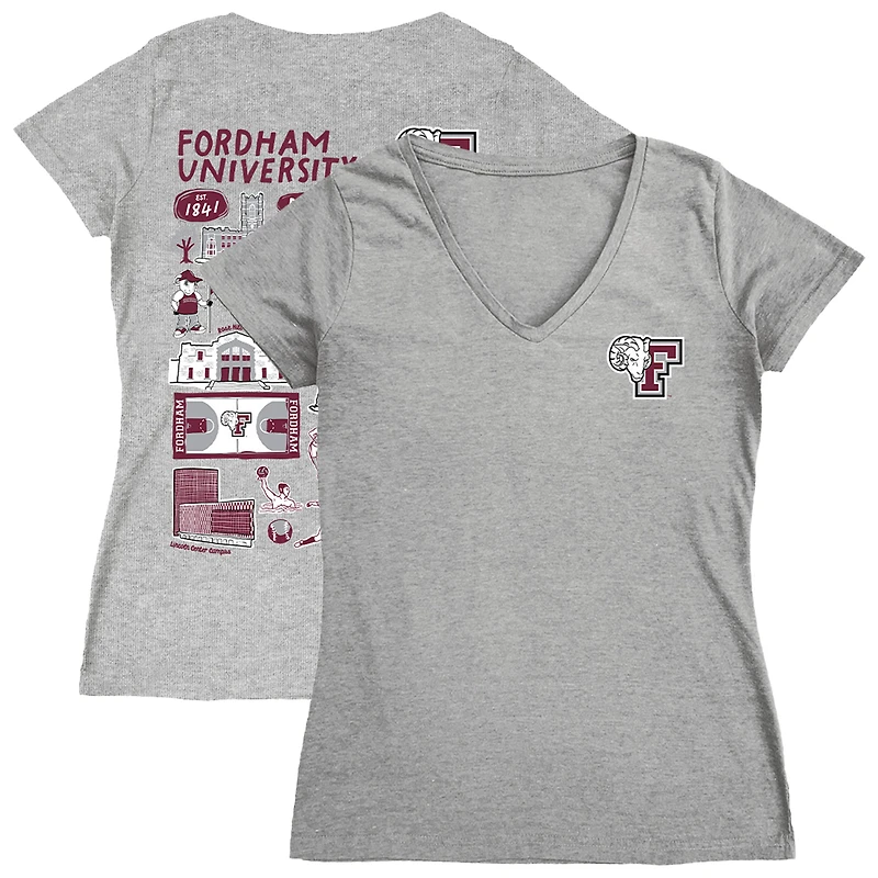 Women's Vive La Fete  Gray Fordham Rams Impressions Artwork V-Neck T-Shirt