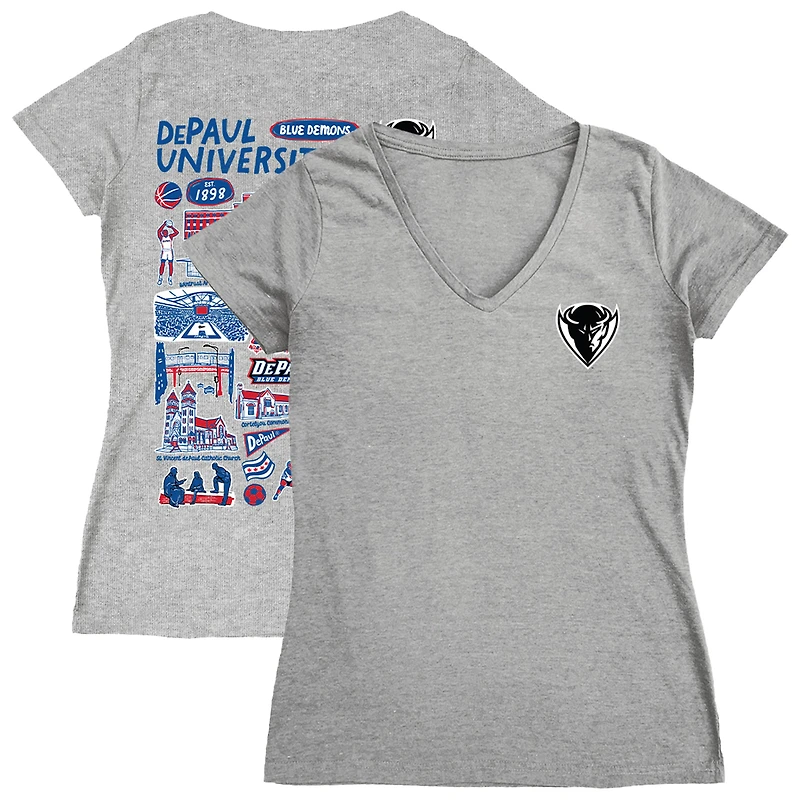 Women's Vive La Fete  Gray DePaul Blue Demons Impressions Artwork V-Neck T-Shirt