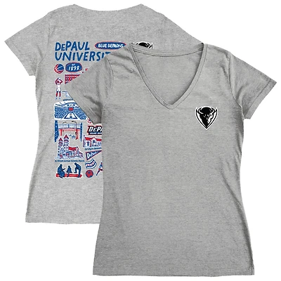 Women's Vive La Fete  Gray DePaul Blue Demons Impressions Artwork V-Neck T-Shirt