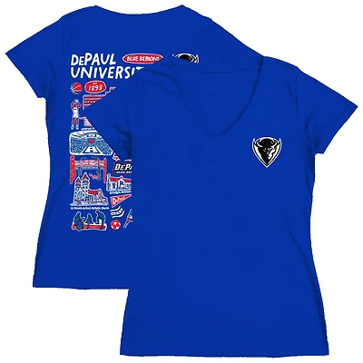 Women's Vive La Fete  Royal DePaul Blue Demons Impressions Artwork V-Neck T-Shirt