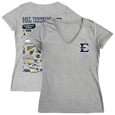 Women's Vive La Fete  Gray ETSU Buccaneers Impressions Artwork V-Neck T-Shirt
