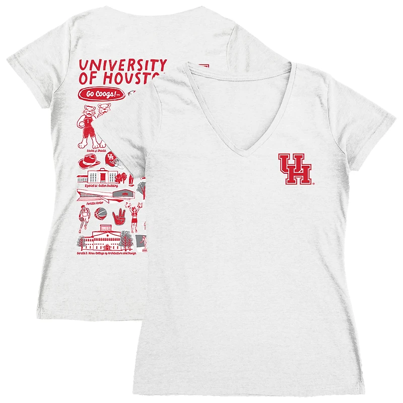 Women's Vive La Fete  White Houston Cougars Impressions Artwork V-Neck Fitted T-Shirt