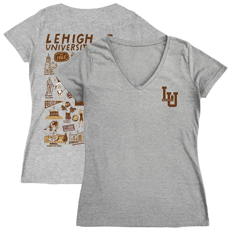 Women's Vive La Fete  Gray Lehigh Mountain Hawks Impressions Artwork V-Neck T-Shirt
