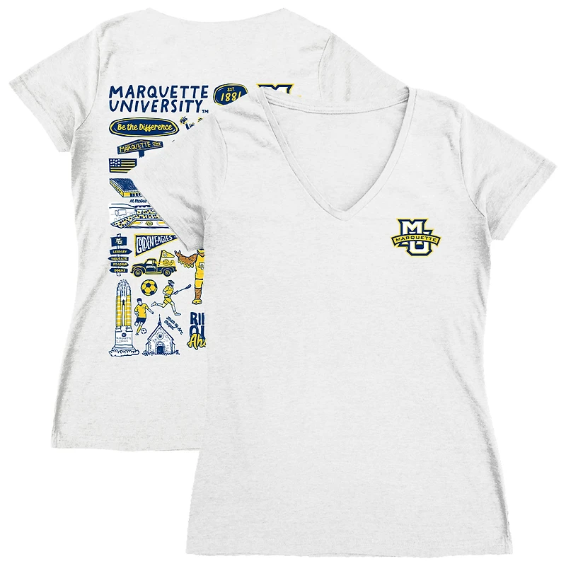 Women's Vive La Fete  White Marquette Golden Eagles Impressions Artwork V-Neck T-Shirt