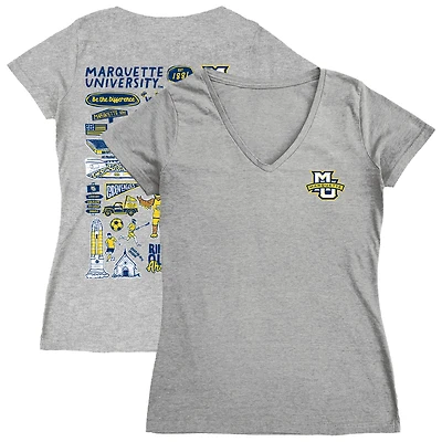 Women's Vive La Fete  Gray Marquette Golden Eagles Impressions Artwork V-Neck T-Shirt
