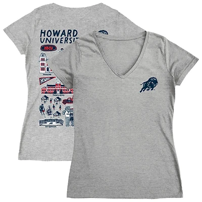 Women's Vive La Fete  Gray Howard Bison Impressions Artwork V-Neck T-Shirt