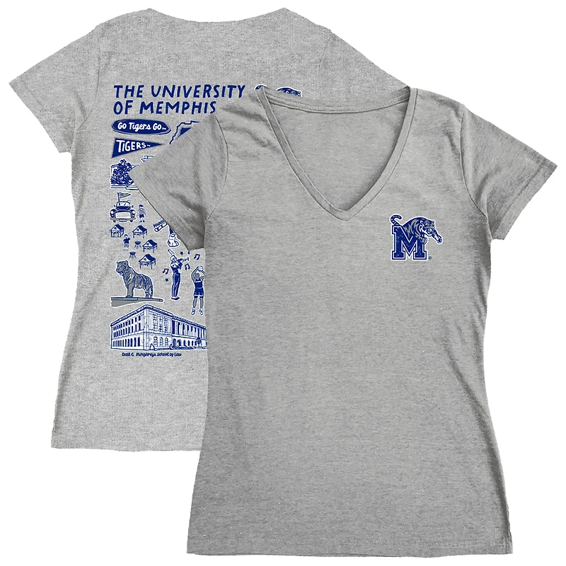 Women's Vive La Fete  Gray Memphis Tigers Impressions Artwork V-Neck T-Shirt