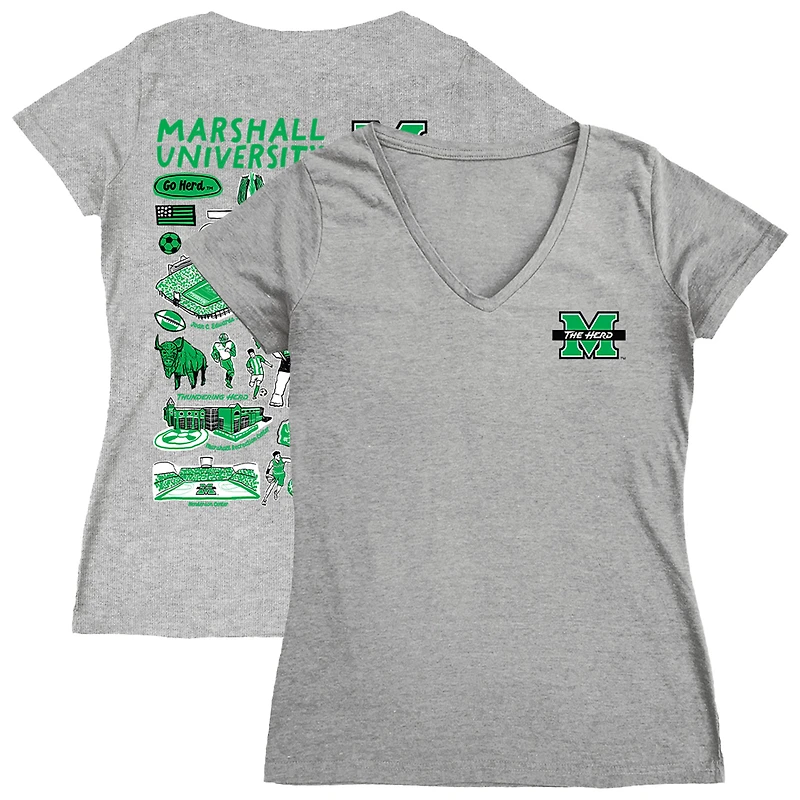 Women's Vive La Fete  Gray Marshall Thundering Herd Impressions Artwork V-Neck T-Shirt