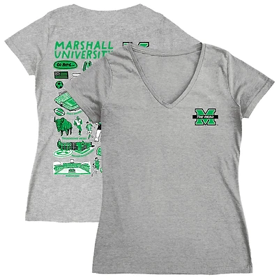 Women's Vive La Fete  Gray Marshall Thundering Herd Impressions Artwork V-Neck T-Shirt