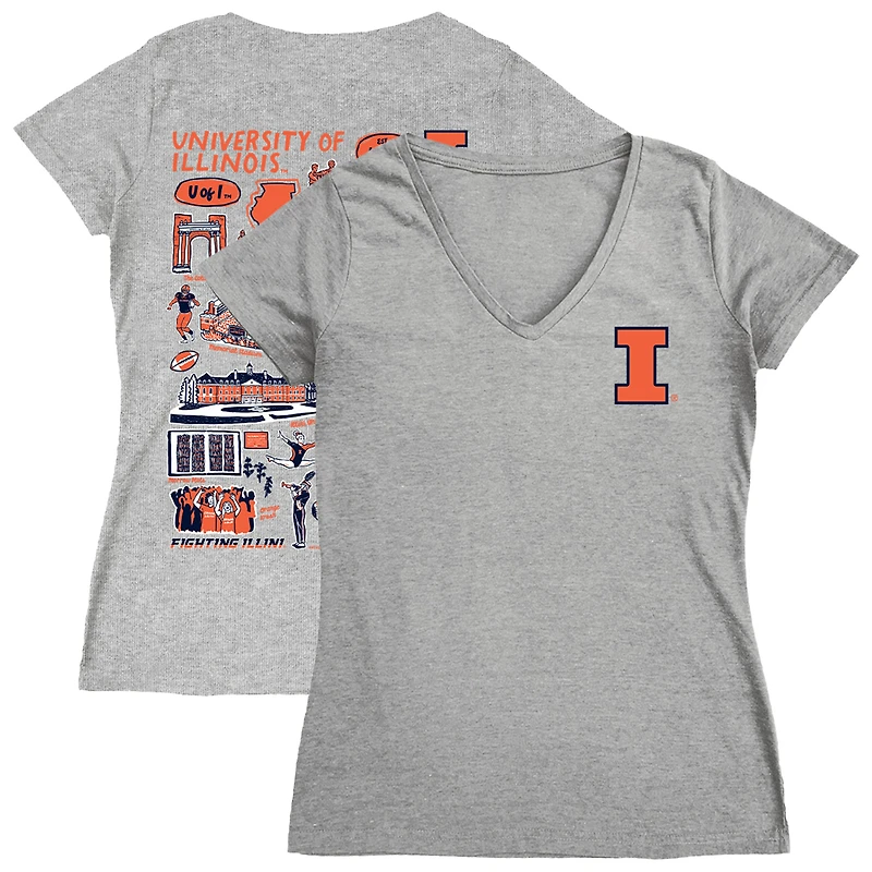 Women's Vive La Fete  Gray Illinois Fighting Illini Impressions Artwork V-Neck T-Shirt