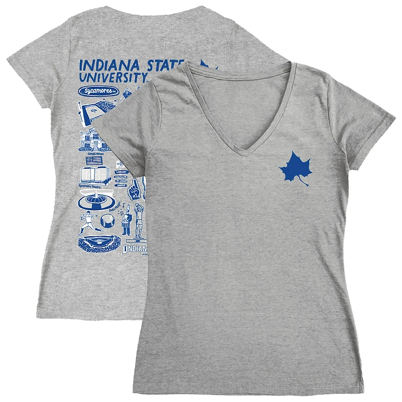 Women's Vive La Fete  Gray Indiana State Sycamores Impressions Artwork V-Neck T-Shirt