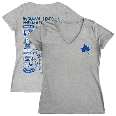Women's Vive La Fete  Gray Indiana State Sycamores Impressions Artwork V-Neck T-Shirt