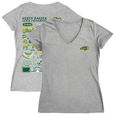 Women's Vive La Fete  Gray NDSU Bison Impressions Artwork V-Neck T-Shirt