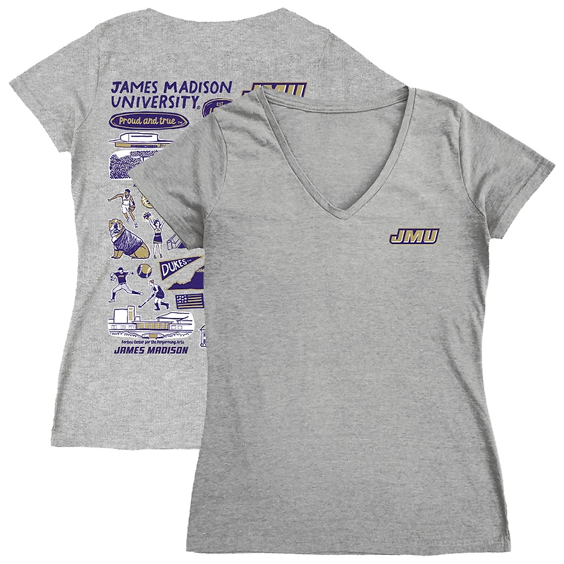 Women's Vive La Fete  Gray James Madison Dukes Impressions Artwork V-Neck T-Shirt