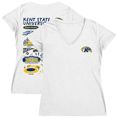 Women's Vive La Fete  White Kent State Golden Flashes Impressions Artwork V-Neck Fitted T-Shirt
