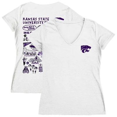 Women's Vive La Fete  White Kansas State Wildcats Impressions Artwork V-Neck Fitted T-Shirt