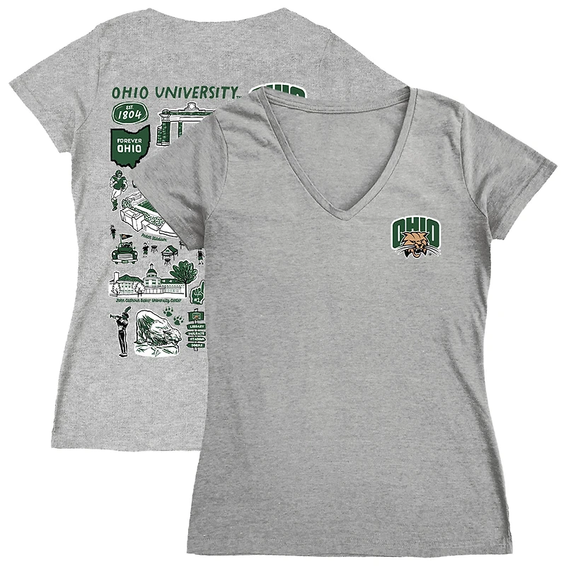 Women's Vive La Fete  Gray Ohio Bobcats Impressions Artwork V-Neck Fitted T-Shirt