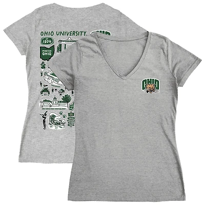 Women's Vive La Fete  Gray Ohio Bobcats Impressions Artwork V-Neck Fitted T-Shirt
