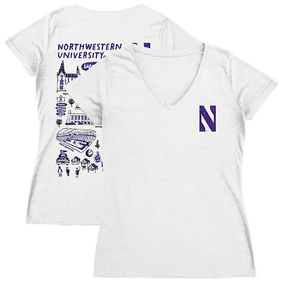 Women's Vive La Fete  White Northwestern Wildcats Impressions Artwork V-Neck Fitted T-Shirt
