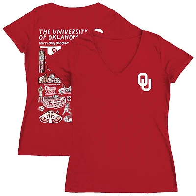 Women's Vive La Fete  Crimson Oklahoma Sooners Impressions Artwork V-Neck Fitted T-Shirt