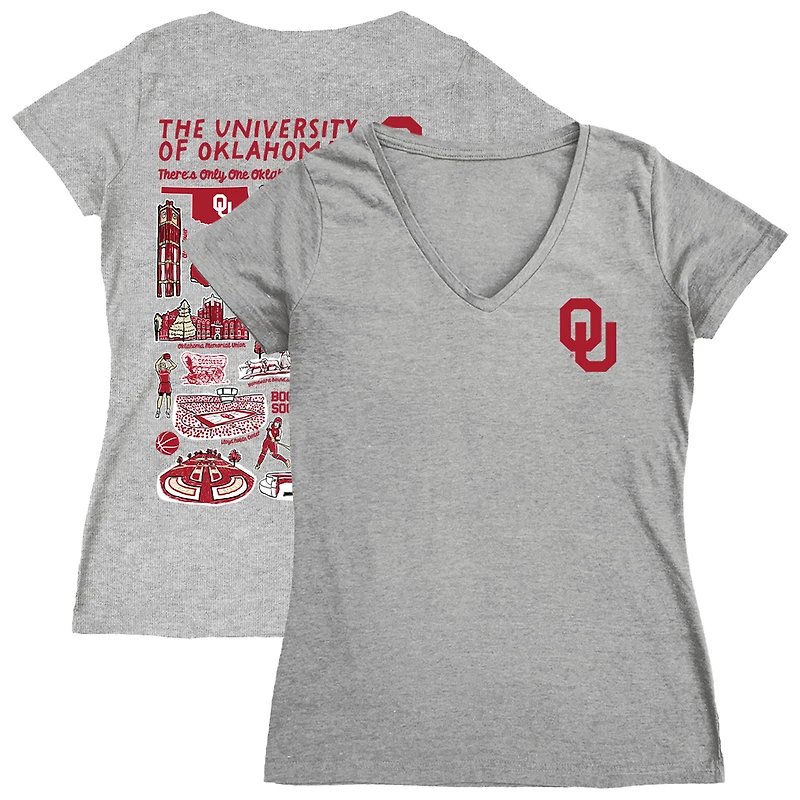 Women's Vive La Fete Gray Oklahoma Sooners Impressions Artwork V-Neck Fitted T-Shirt