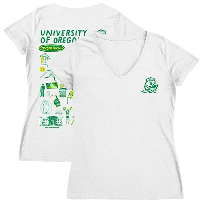 Women's Vive La Fete  White Oregon Ducks Impressions Artwork V-Neck Fitted T-Shirt