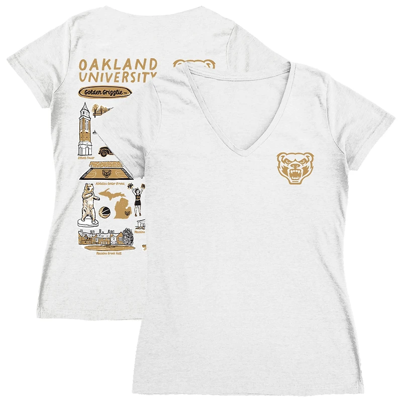Women's Vive La Fete  White Oakland Golden Grizzlies Impressions Artwork V-Neck Fitted T-Shirt