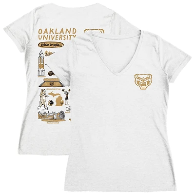 Women's Vive La Fete  White Oakland Golden Grizzlies Impressions Artwork V-Neck Fitted T-Shirt