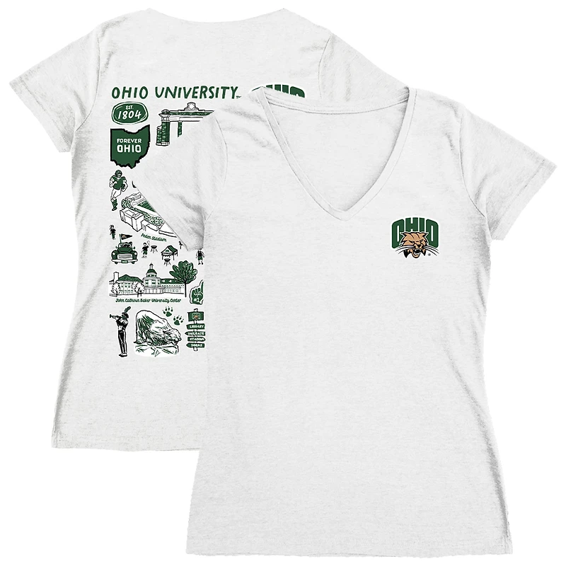 Women's Vive La Fete  White Ohio Bobcats Impressions Artwork V-Neck T-Shirt