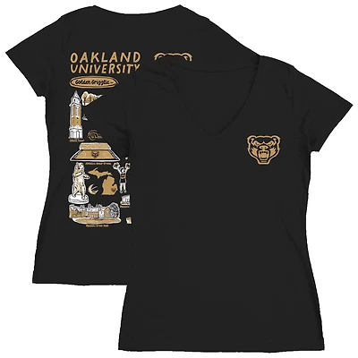 Women's Vive La Fete  Black Oakland Golden Grizzlies Impressions Artwork V-Neck T-Shirt