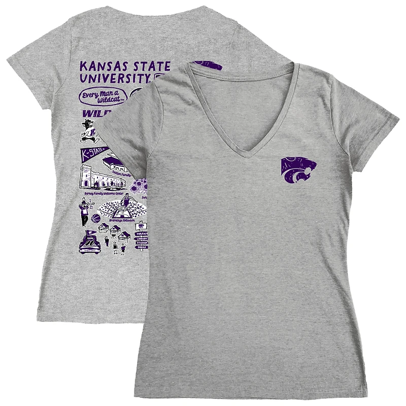 Women's Vive La Fete  Gray Kansas State Wildcats Impressions Artwork V-Neck T-Shirt