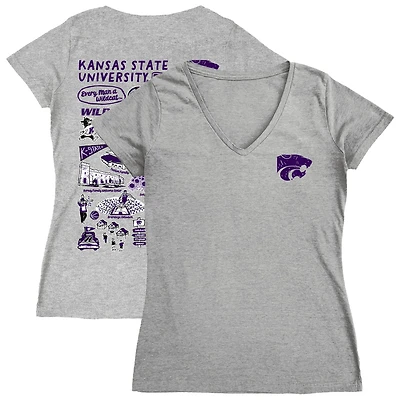 Women's Vive La Fete  Gray Kansas State Wildcats Impressions Artwork V-Neck T-Shirt