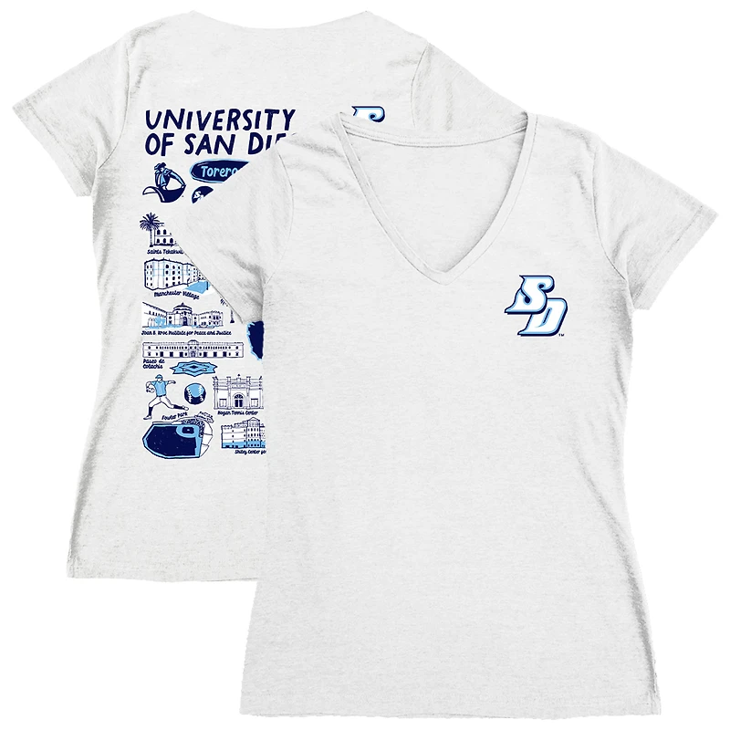 Women's Vive La Fete White San Diego Toreros Impressions Artwork V-Neck T-Shirt
