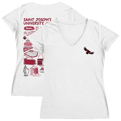 Women's Vive La Fete  White Saint Joseph's Hawks Impressions Artwork V-Neck T-Shirt
