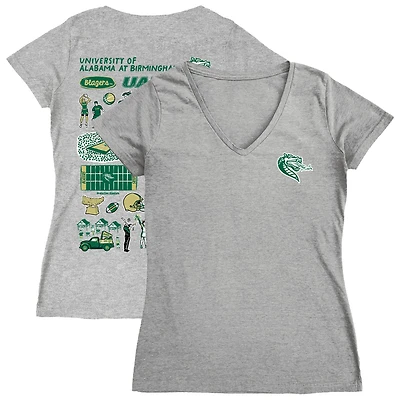 Women's Vive La Fete  Gray UAB Blazers Impressions Artwork V-Neck T-Shirt