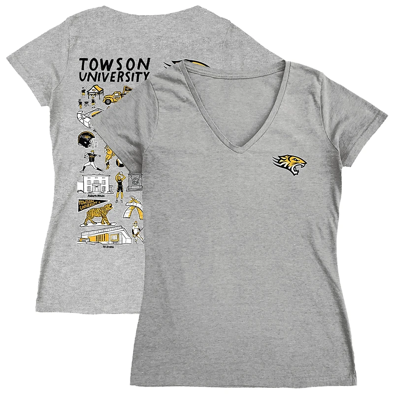 Women's Vive La Fete  Gray Towson Tigers Impressions Artwork V-Neck T-Shirt