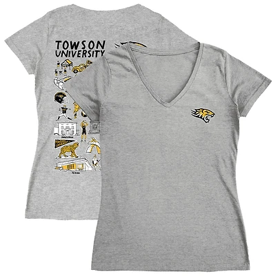 Women's Vive La Fete  Gray Towson Tigers Impressions Artwork V-Neck T-Shirt